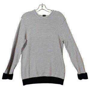 H&M Womens Pullover Thermal Sweatshirt Med Black White Long Sleeve Crew Striped